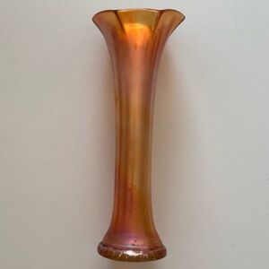 Vintage orange carnival glass vase. Opalescent iridescent marigold orange